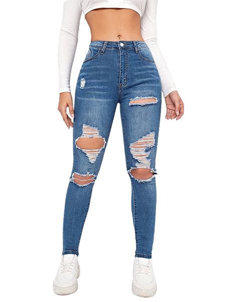 

ripped moustache effect skinny jeans p5ok#, Blue