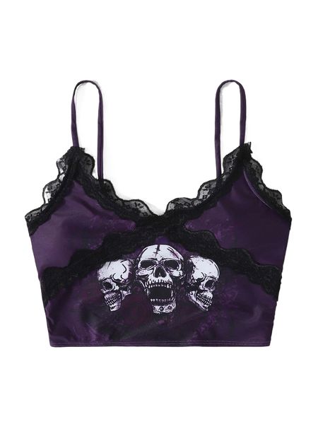

romwe altspo lace insert skull graphic bikini g31n#, White;black