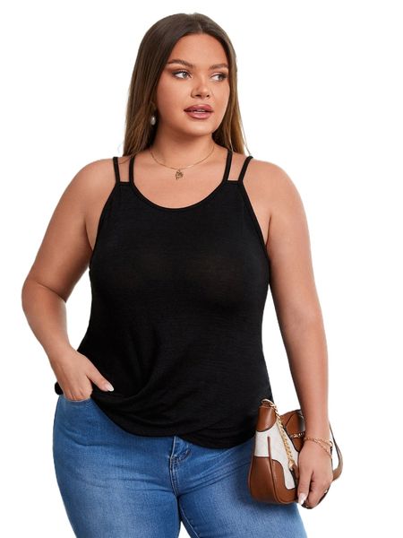 

plus asymmetrical hem cami 944k#, Black