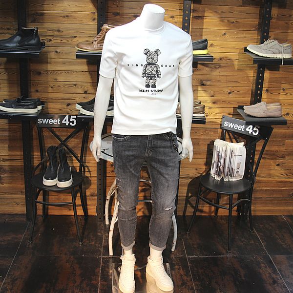 

2022 fashion summer mens t shirt bear print cotton outdoor short sleeves 3 colors plus size, White;black
