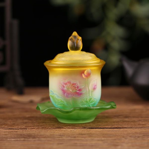 Decorativo objetos figurinhas buddha salão colorido esmalte água purificação copo ornamentos buddhist lotus fornecimento decorações decoração home decor