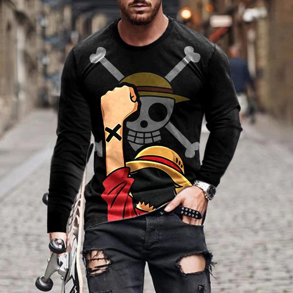 T-shirts pour hommes Européens et américains Casual Sports 3D Skull Print T-shirt à manches longues Fashion Street Trend Youth Round Neck Pullover