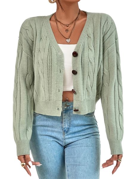 

drop shoulder cable knit cardigan s6cy#, White;black