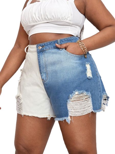 

plus two tone ripped frayed denim shorts e4em#, White;black