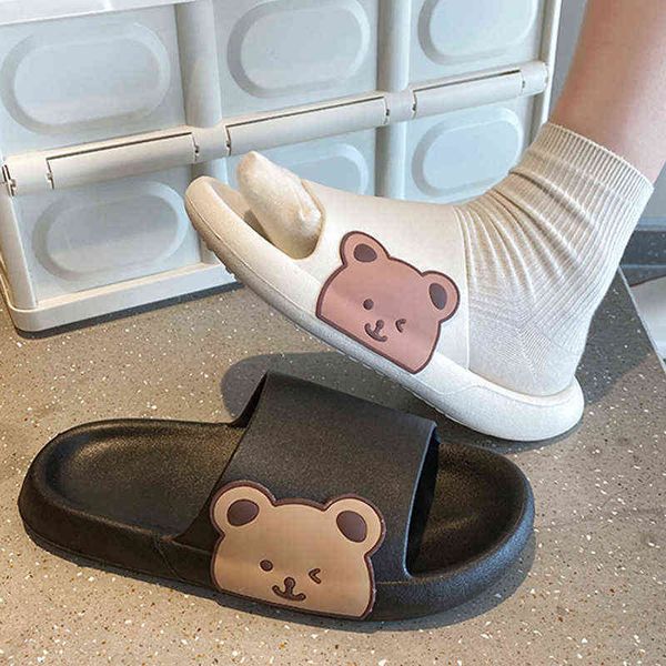 

2022 summer women slippers indoor bath thick platform non-slip home easter cartoon flip flops bear beach ladies shoes y220615, Black