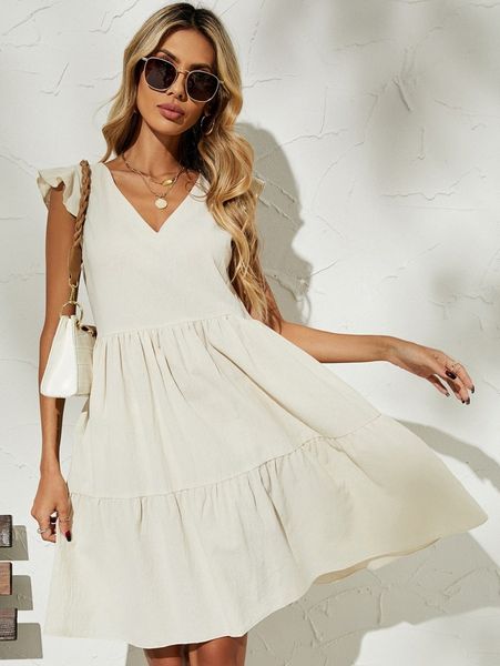 

butterfly sleeve solid smock dress c8ka#, Black;gray