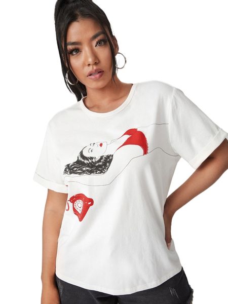 

x sivan karim plus figure graphic cuffed sleeve tee b7ft#, Black