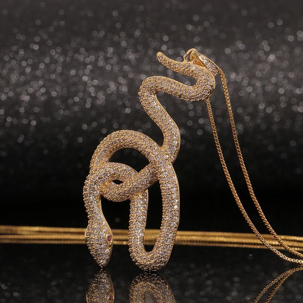 

new designed viper pendant luxurious necklace micro inlays diamonds men women hip hop punk long necklaces designer jewelry sweater chain 02, Silver