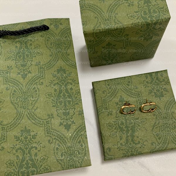 

Chic Double Letter Charm Earrings With Gift Box Embossed Stamp Studs Eardrop Dangler For Women Party Anniversary