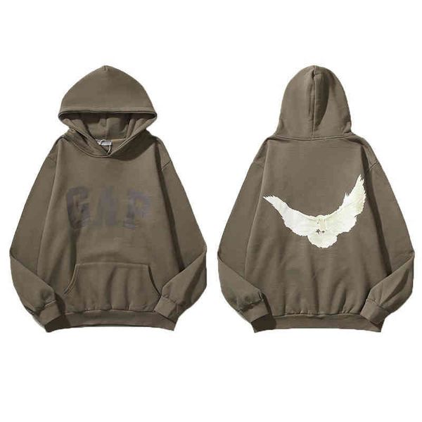 

designer kanyes classic hoodie three party joint name peace dove printed mens and womens yzys oversize pullover sweater hooded jacket, Black