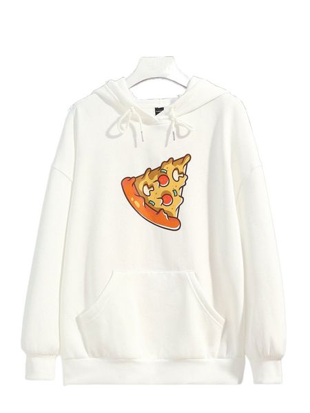 

x thecaduceo cartoon pizza graphic kangaroo pocket sweatshirt 48if#, Black