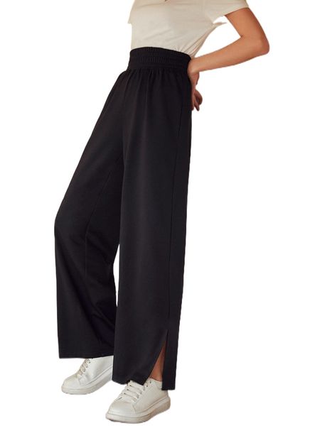 

split hem elastic waist sweatpants z264#, Black;white