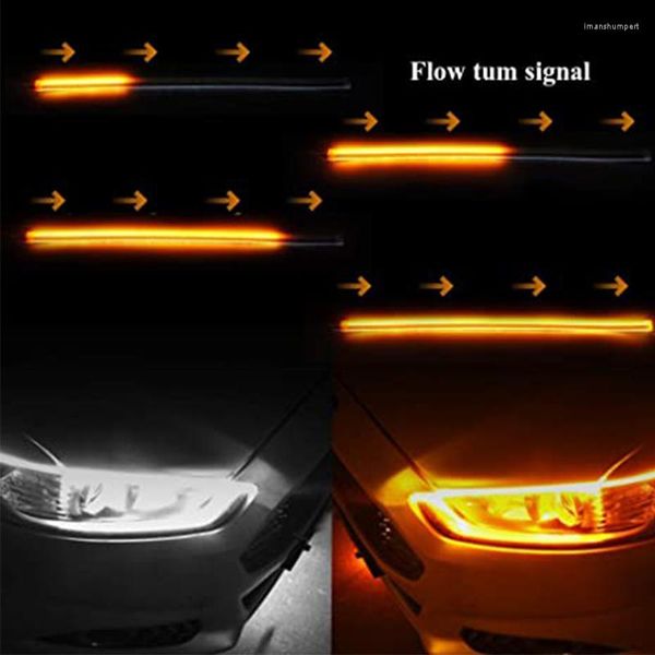 Strisce LED Car Daytime Running Luce impermeabile Striscia flessibile Fari automatici Blu che scorre Passa al giallo Flusso dei freni LightsLED