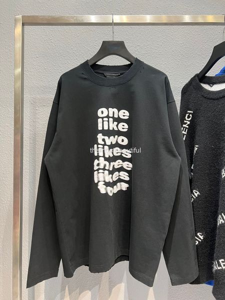 

women's t-shirt ins fashion brand phantom letter fuzzy printing round neck long sleeve t-shirt tee men's and women's couple&#, White