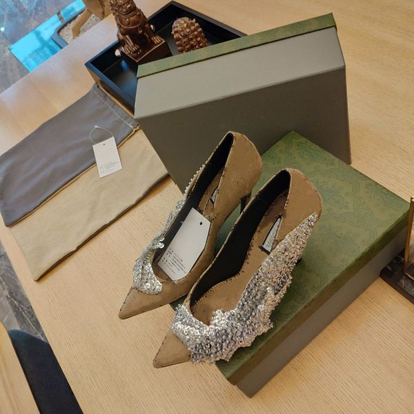 

explosion woman sandals heels angel wings printed sequins loafers luxury designer genuine leather outsole fashion show supplier casual shoes, Black