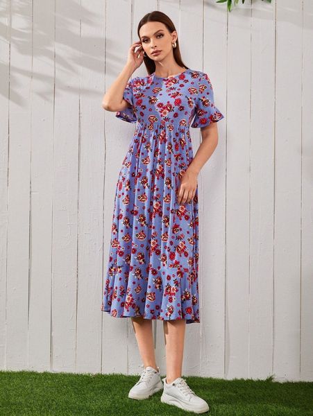 

floral print smock dress r7r6#, Black;gray