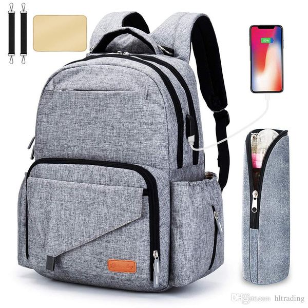 Mama Papa Business Casual Wickeltaschen mit USB-Kinderwagengurt Flaschentasche Multifunktions-Mutterrucksack mit großer Kapazität