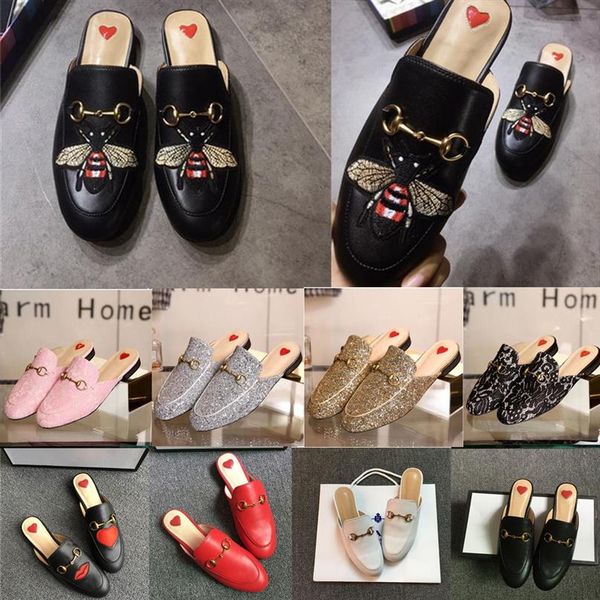 

2020 luxury leather loafer muller slipper shoes with buckle fashion women princetown slippers lady casual mules flats lea278g, Black
