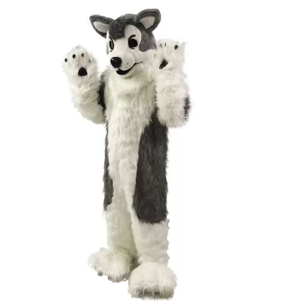 Cinza Lobo Husky Cão Fursuit Mascote Traje Animal Grande Escala Carnaval Carnaval Festa Fantasia Fantasia