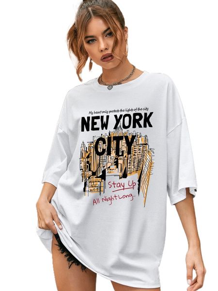 

building & slogan graphic drop shoulder tee h8ye#, White