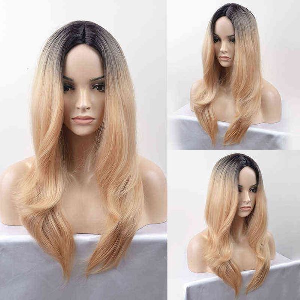 

nxy wigs chemical fiber round head long curly hair wig cover black gold mixed color split bangs simulation big fart