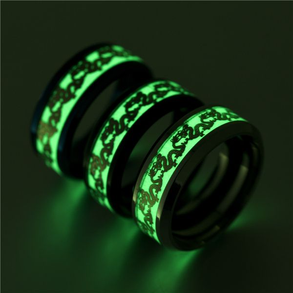 

8mm titanium steel new luminous dragon ring popular jewelry band rings designer wholesale, Silver
