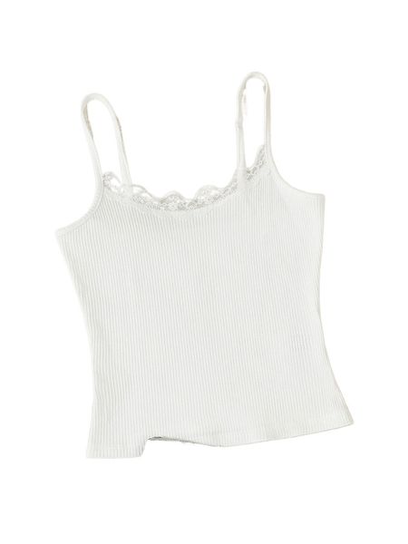 

lace trim ribbed knit cami g6d4#, White