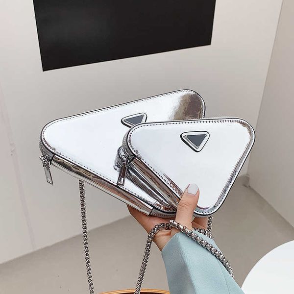

designer women's luxury pu leather 2021 silver summer triangle brand chain