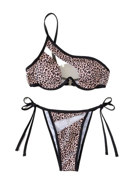 

leopard cut-out push up bikini swimsuit t0sr#, White;black