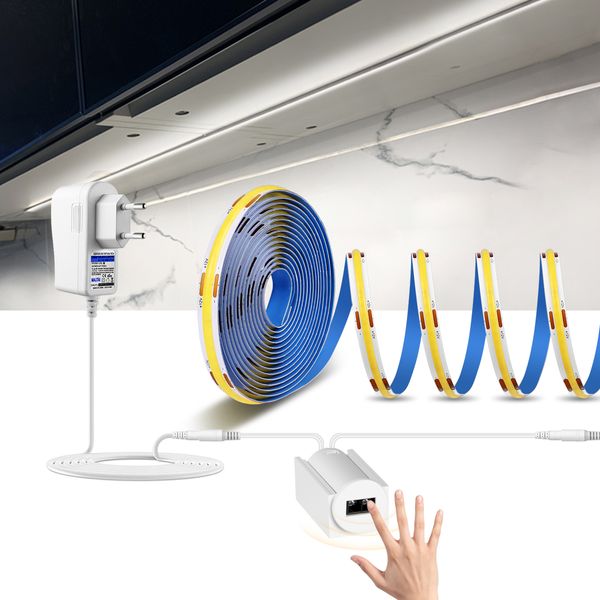 CRI 90 Hohe Helligkeit Flexibler COB-LED-Streifen 12 V Handfeger-Sensorschalter LED-Lichtband Küchenschrank-Hintergrundbeleuchtung Dekorlampe