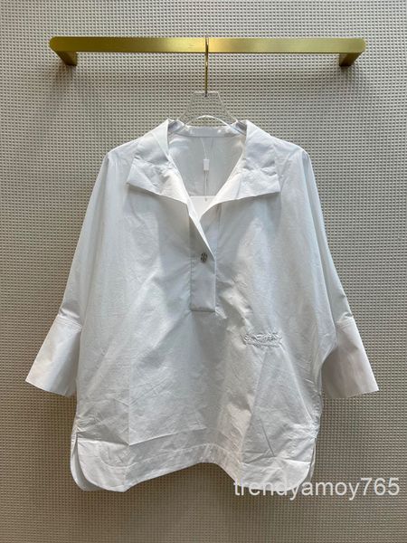 

women's blouses & shirts medium long silhouette shirt lazy casual carriage embroidery bat 7-sleeve lapel high end, White