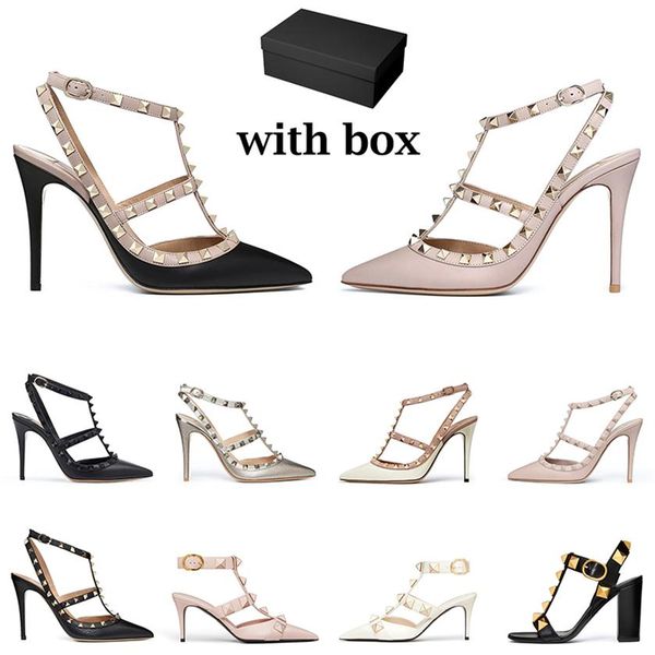 

women luxury stud pump designer high heels dress shoes pointed toes patent leather metallic gold black rose cannelle poudre womens248p