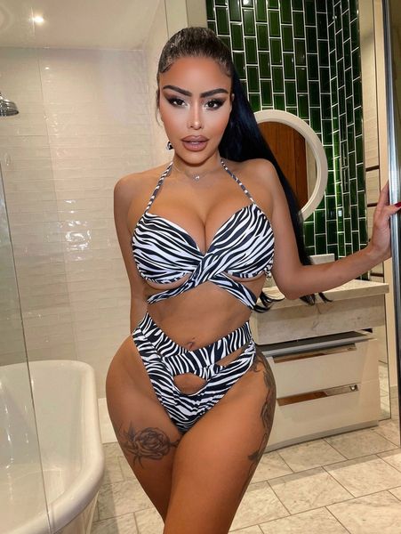 

zebra stripe wrap cross bikini swimsuit g8j8#, White;black