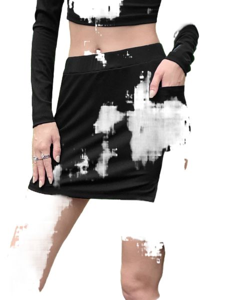 

high waist solid asymmetrical hem pocket tie side skirt j5as#, Black