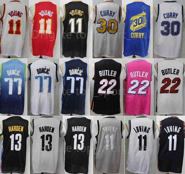 

team basketball luka doncic 77 jersey stephen curry 30 trae young 11 jimmy butler 22 james harden 13 kyrie irving stitched ear spo, Black