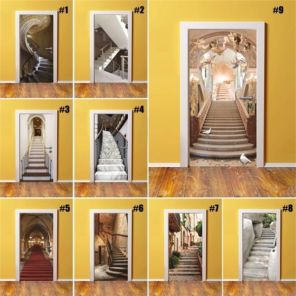 Pasta de decoração em casa adesivo auto adesivo 3d stairs stela adesivo de parede artes tijolos coloridos puxando porta à prova d'água de papel de parede 210317