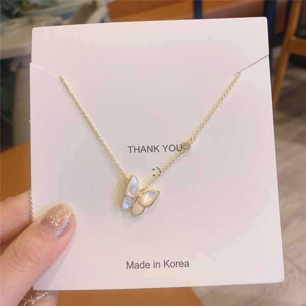 

natural shell butterfly necklace]gold plated micro set zircon small clavicle chain gold fritillaria, Silver