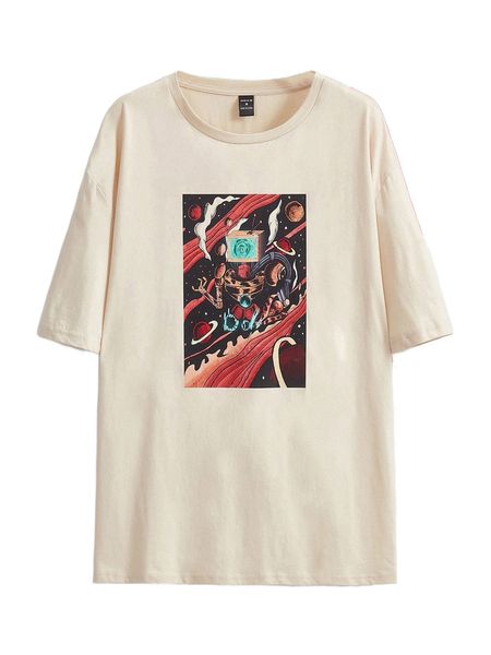 

x the menace of society men planet & robot print tee a3lu#, White;black