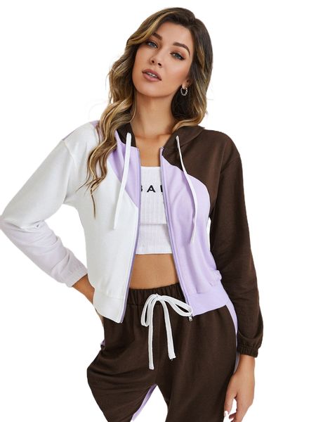 

colorblock drawstring detail sweatshirt i32w#, Black