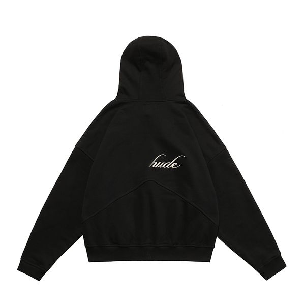 

22 autumn winter embroidered letter logo hoodies terry zipper jacket, Black