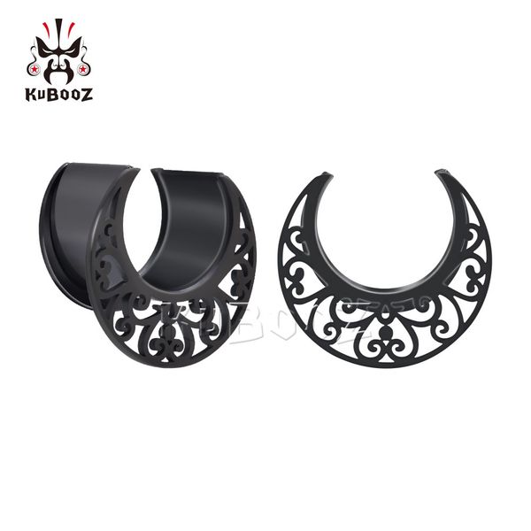 

kubooz stainless steel notched cutout flower pattern ear tunnels plugs body piercing jewelry earring gauges stretchers expanders wholesale 8, Silver