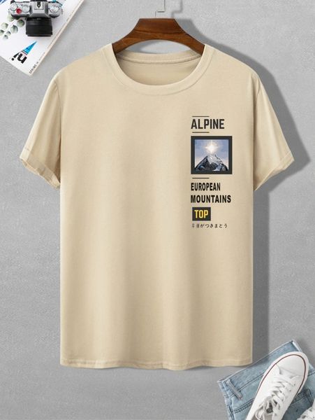 

men mountain & letter graphic tee 89sc#, White;black