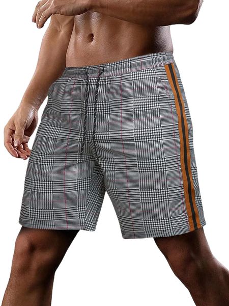 

men plaid print drawstring waist shorts m5sj#, White;black