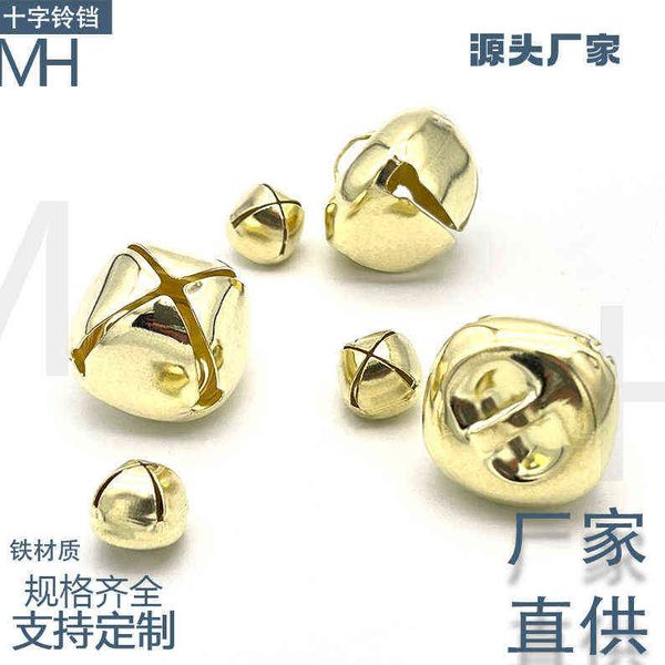 

factory outlet straight cross open bell water plated iron small gold silver bell ornament pendant