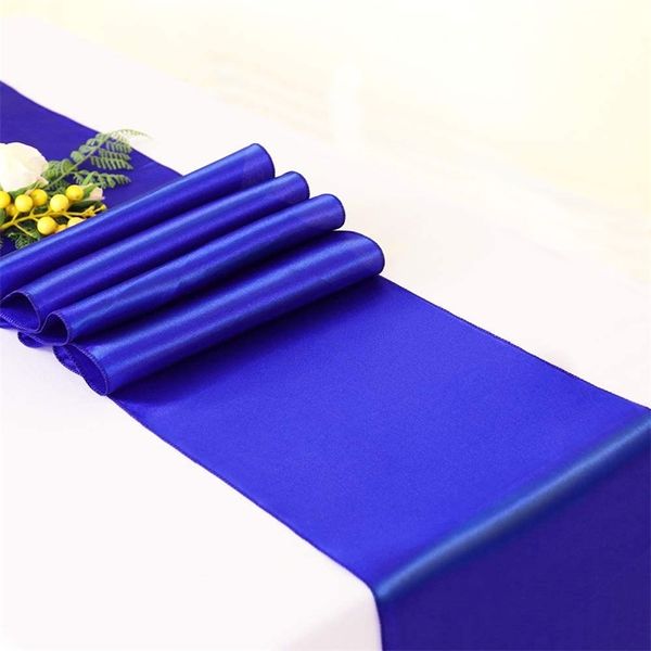 10pcs Royal Blue Satin Table Runners Роскошные свадебные вечеринки Банкетные украшения украшения обеда 220615