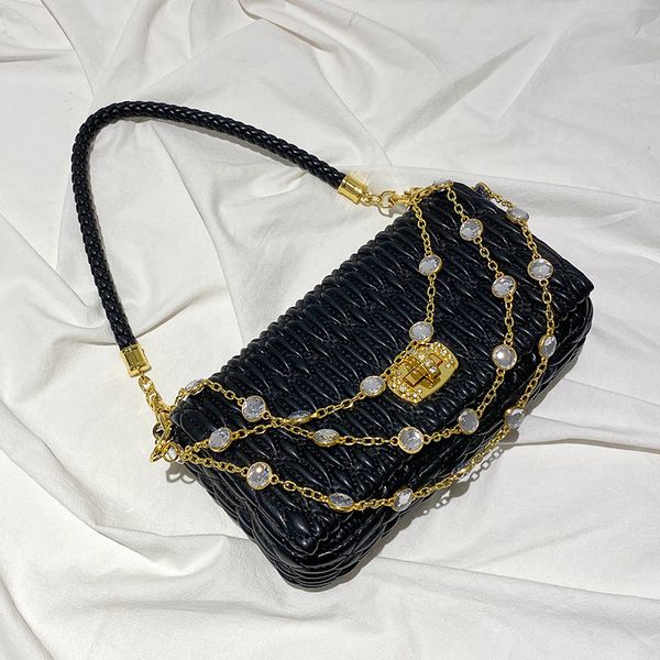 

designer bags multicolor crossbody bag with leather and rhinestone chain 23cm