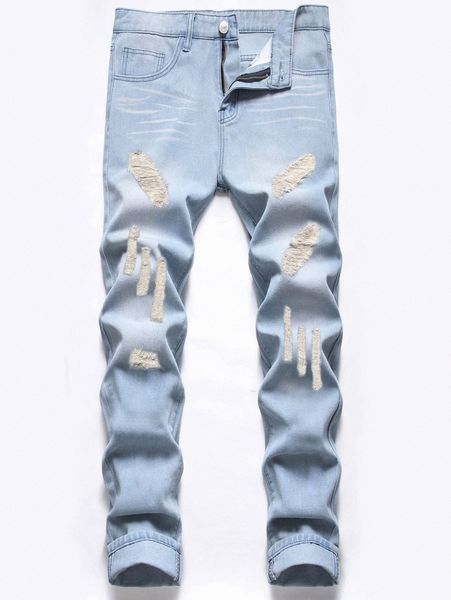 

romwe guys cat whiskers ripped jeans q7uc#, Blue