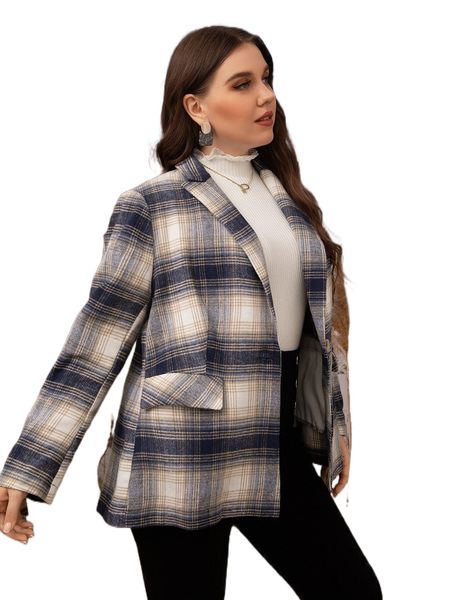 

plus plaid flap pocket overcoat y9g8#, Black