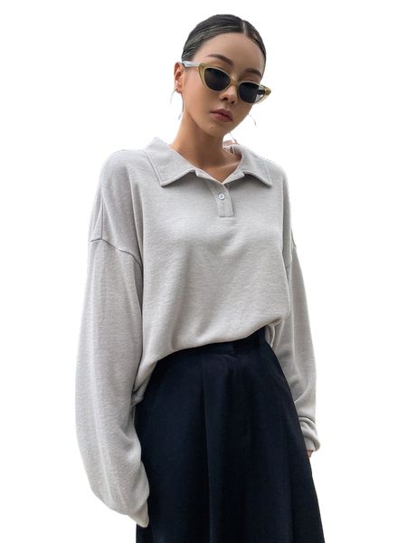 

dazy polo neck drop shoulder sweatshirt i6bc#, Black