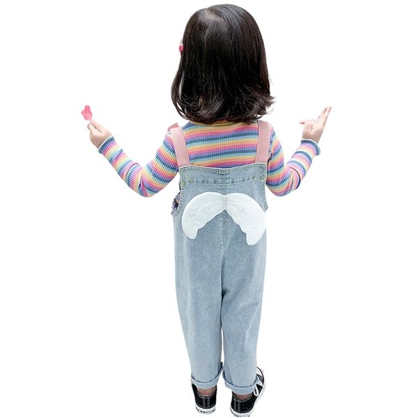 Sonbahar Çocuklar İçin Denim Tulumlar Toddler Kızlar Kot pullu Tulum Bahar Cepleri Kız Pantolon Kovboy Bebek Kız Giysileri 210412